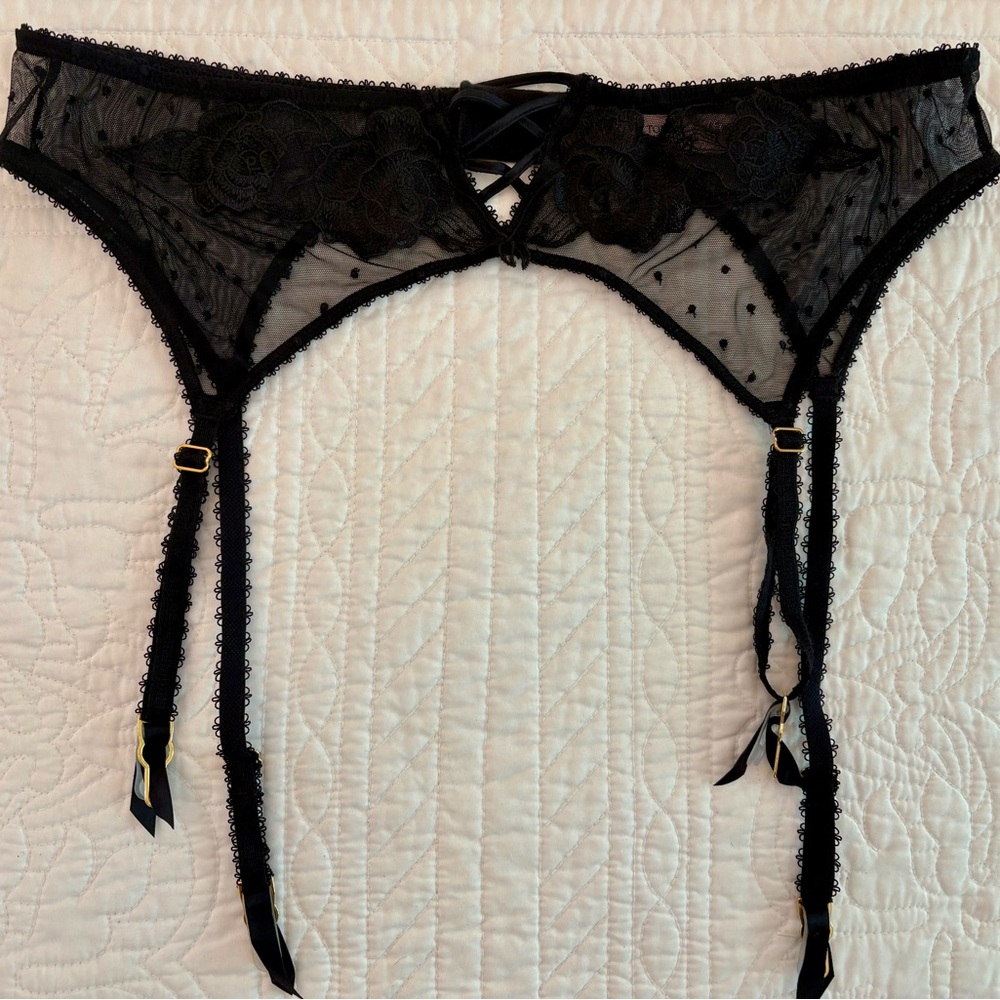 Victoria's Secret Black Sheer Lace Garter Belt